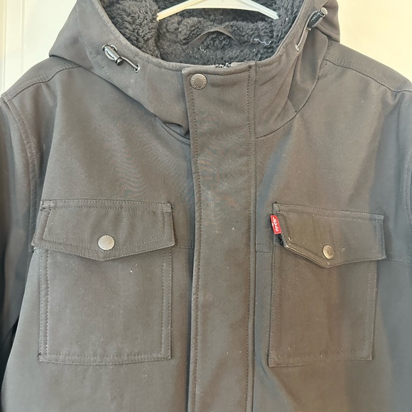 Levi’s DIY Black Soft Shell Sherpa Line Hooded Coat, Large - Picture 10 of 16